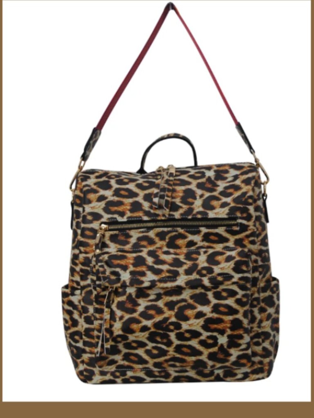 Leopard Print Faux-Leather Mini Backpack with Tassels